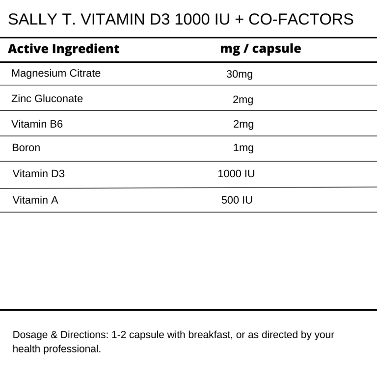 Sally T. Vitamin D3 1000 IU + Co Factors 120 Capsules. - Sally T ...